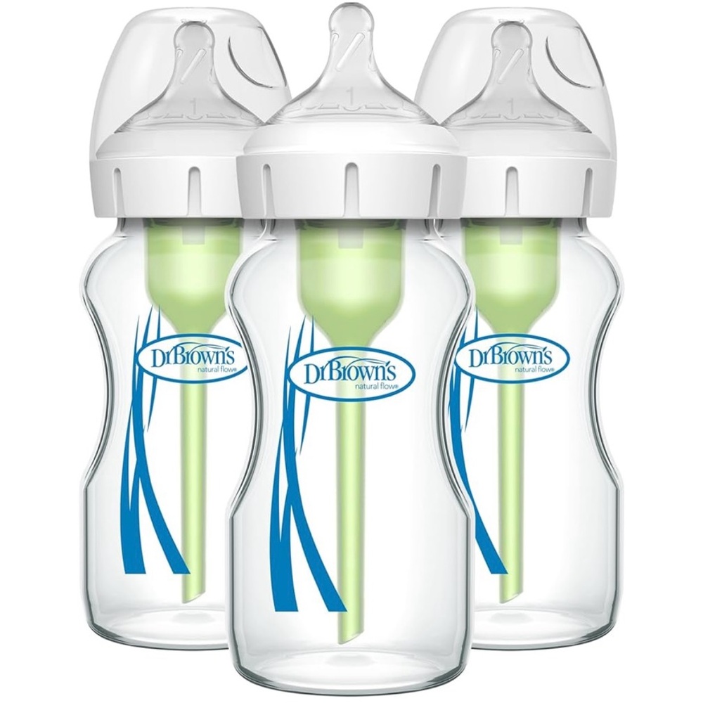 Dr. Brown’s Natural Flow Anti-Colic Wide Neck Glass Baby Bottles.  9oz.  NEW